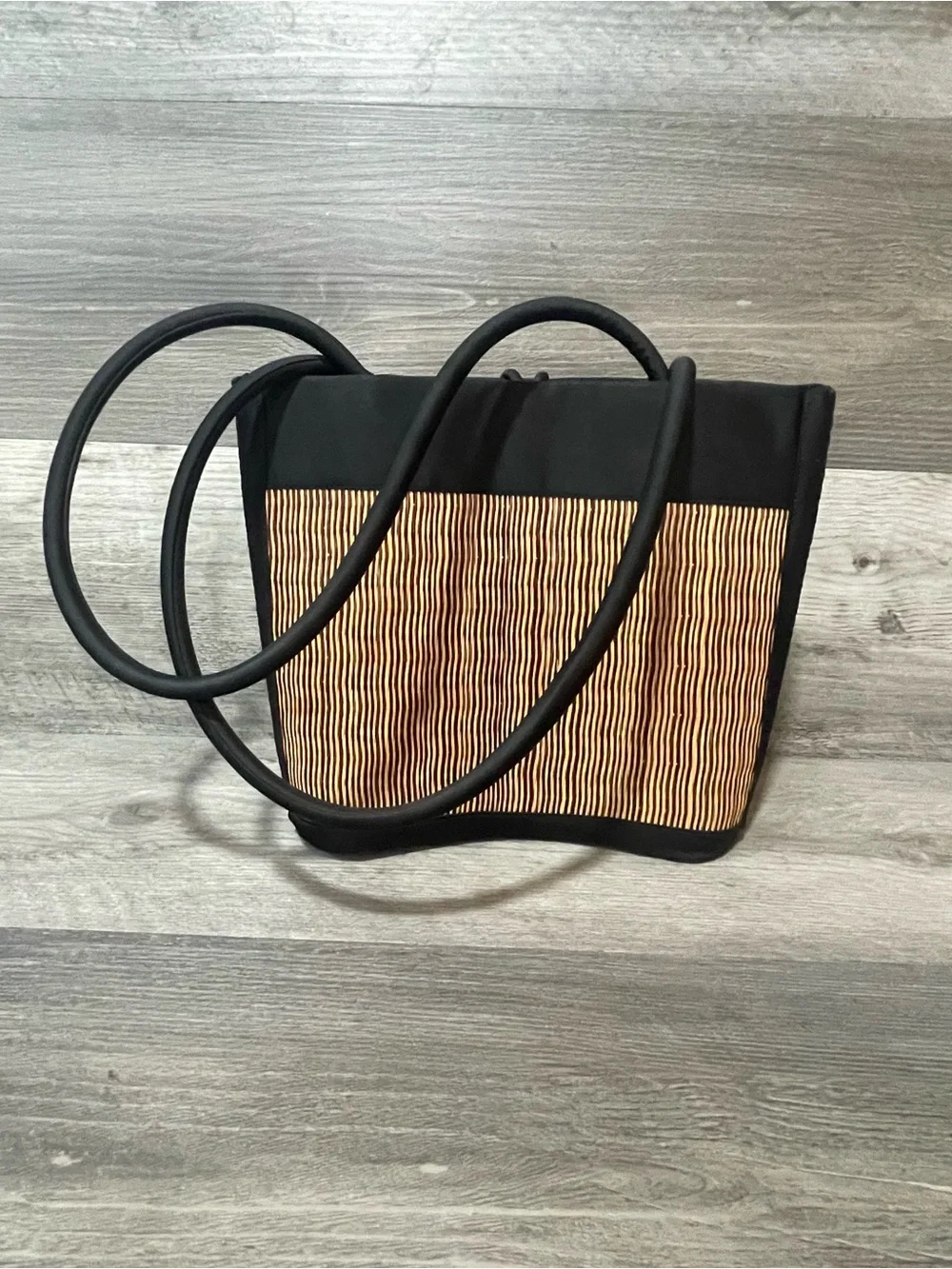 Baskets of Cambodia Sculptural Tote Purse Black Artisan Fair Trade Woven Bag